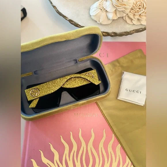 Gucci Black Sunglasses with Gold Glitter Accent Gucci Women main image 2